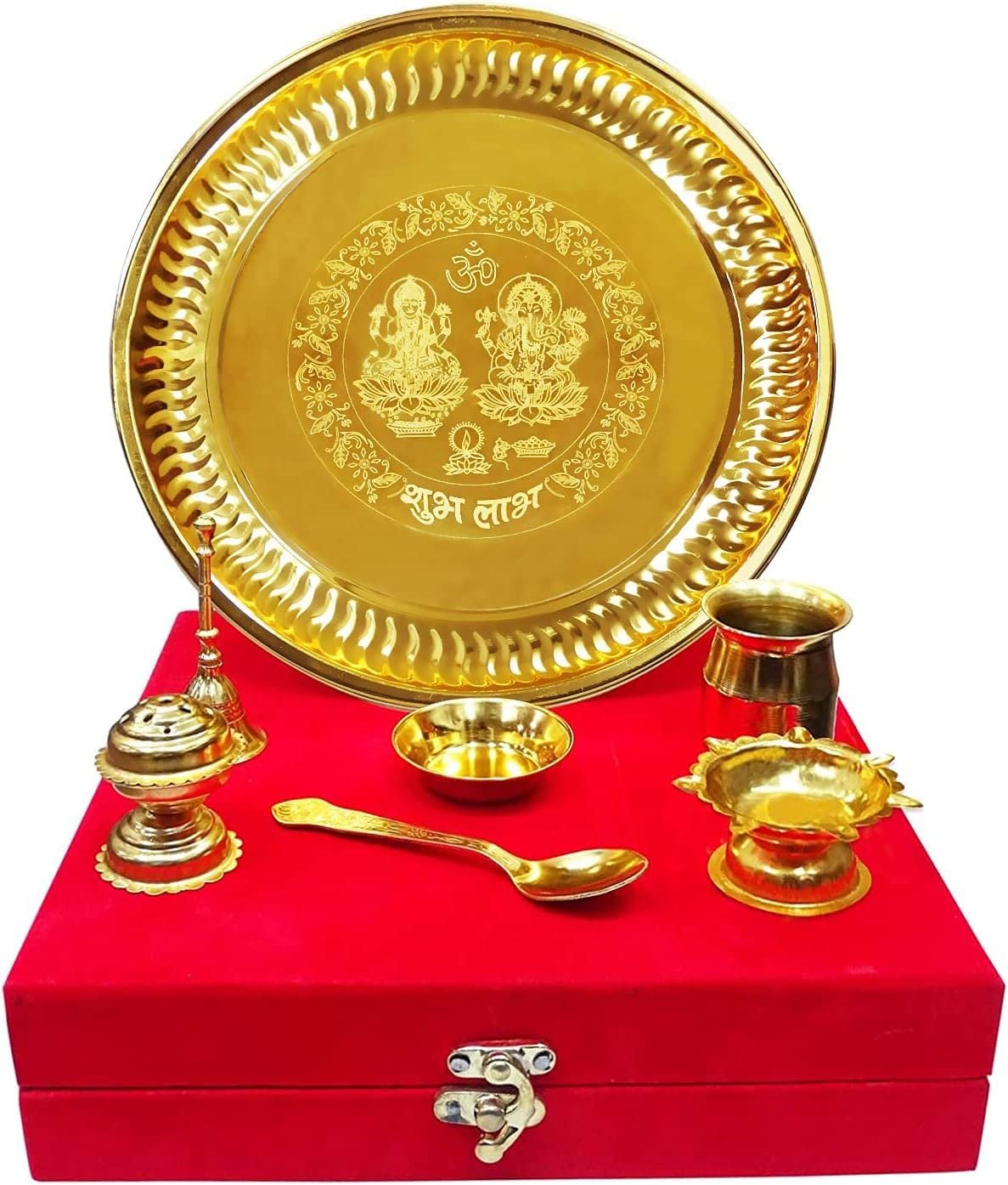 Hindu Puja Plate Brass Ganpati Pooja Thali Set-8 inch
